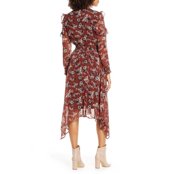 Sam Edelman Women Midi Dress Fanciful Flower Rust Size 10 Long Sleeve NWT $178 - Picture 10 of 12